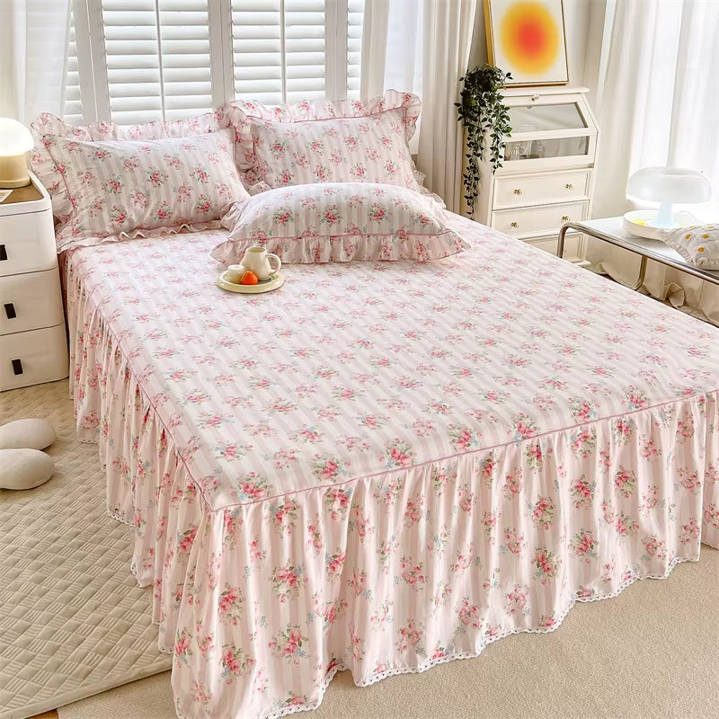 Dainty Swan Pure Cotton Bedsheet with Bed Skirt