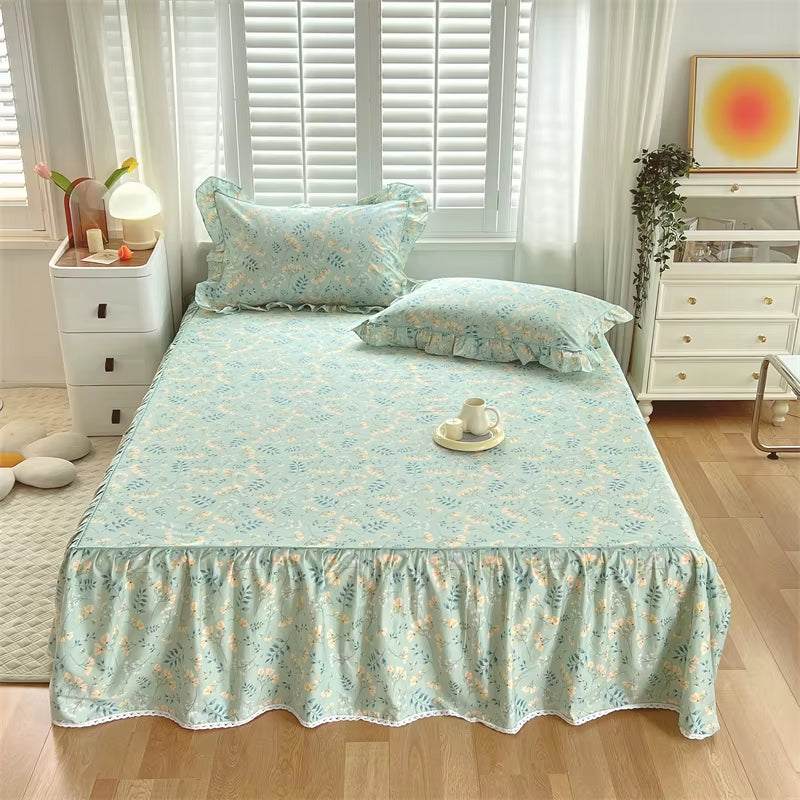 Dainty Swan Pure Cotton Bedsheet with Bed Skirt