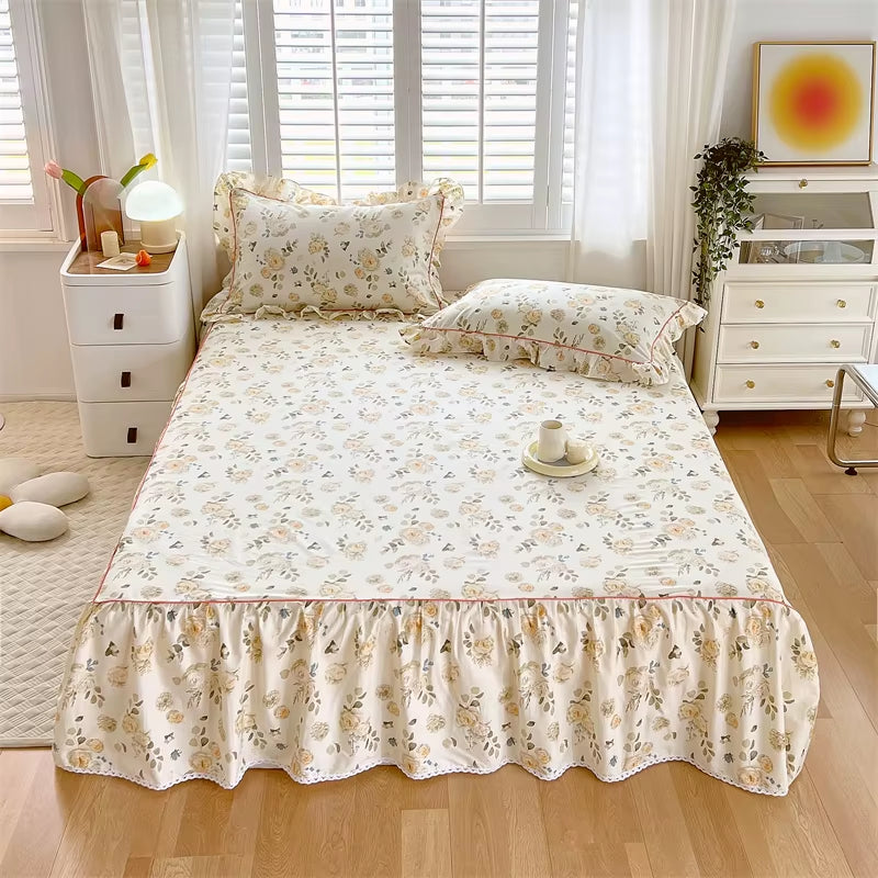 Dainty Swan Pure Cotton Bedsheet with Bed Skirt