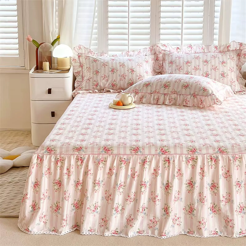 Dainty Swan Pure Cotton Bedsheet with Bed Skirt