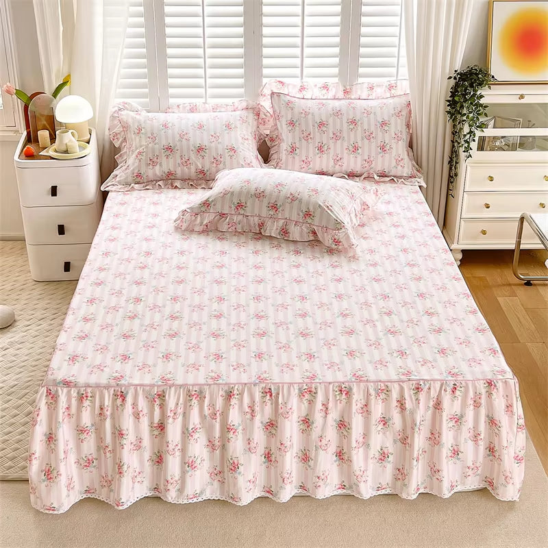 Dainty Swan Pure Cotton Bedsheet with Bed Skirt