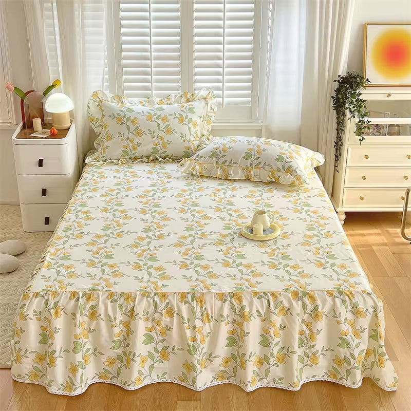 Dainty Swan Pure Cotton Bedsheet with Bed Skirt